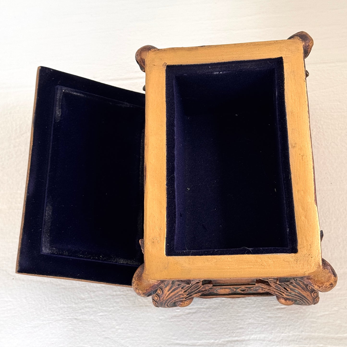 Ornate Bronze Finish Jewelry Box | Velvet Lined Decorative Keepsake Box