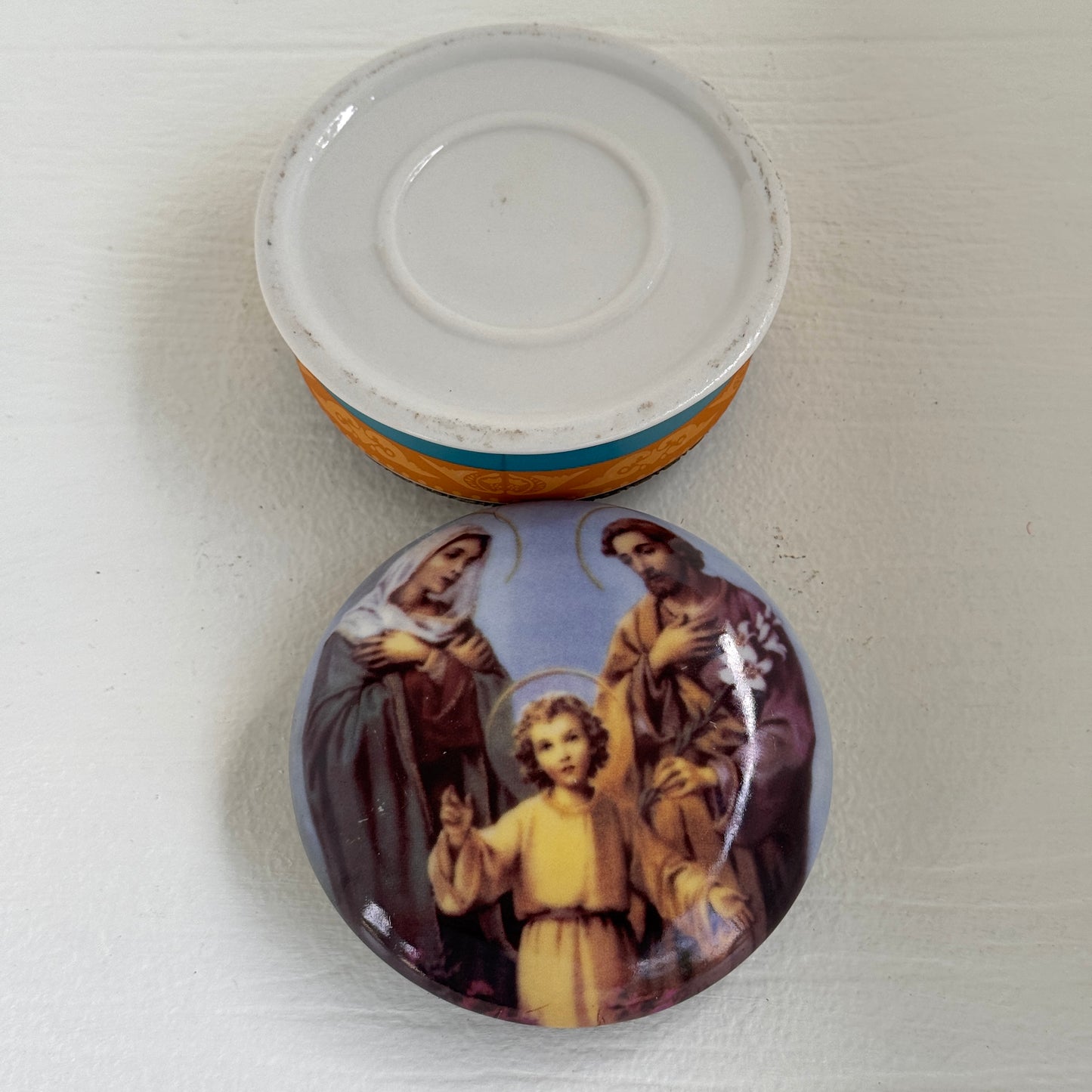 Vintage Holy Family Porcelain Trinket Box | Lidded Keepsake Box