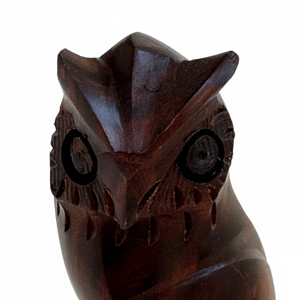 Vintage Hand Carved Ironwood Owl Figurine | Mid Century Modern Wood Sculpture | 7”