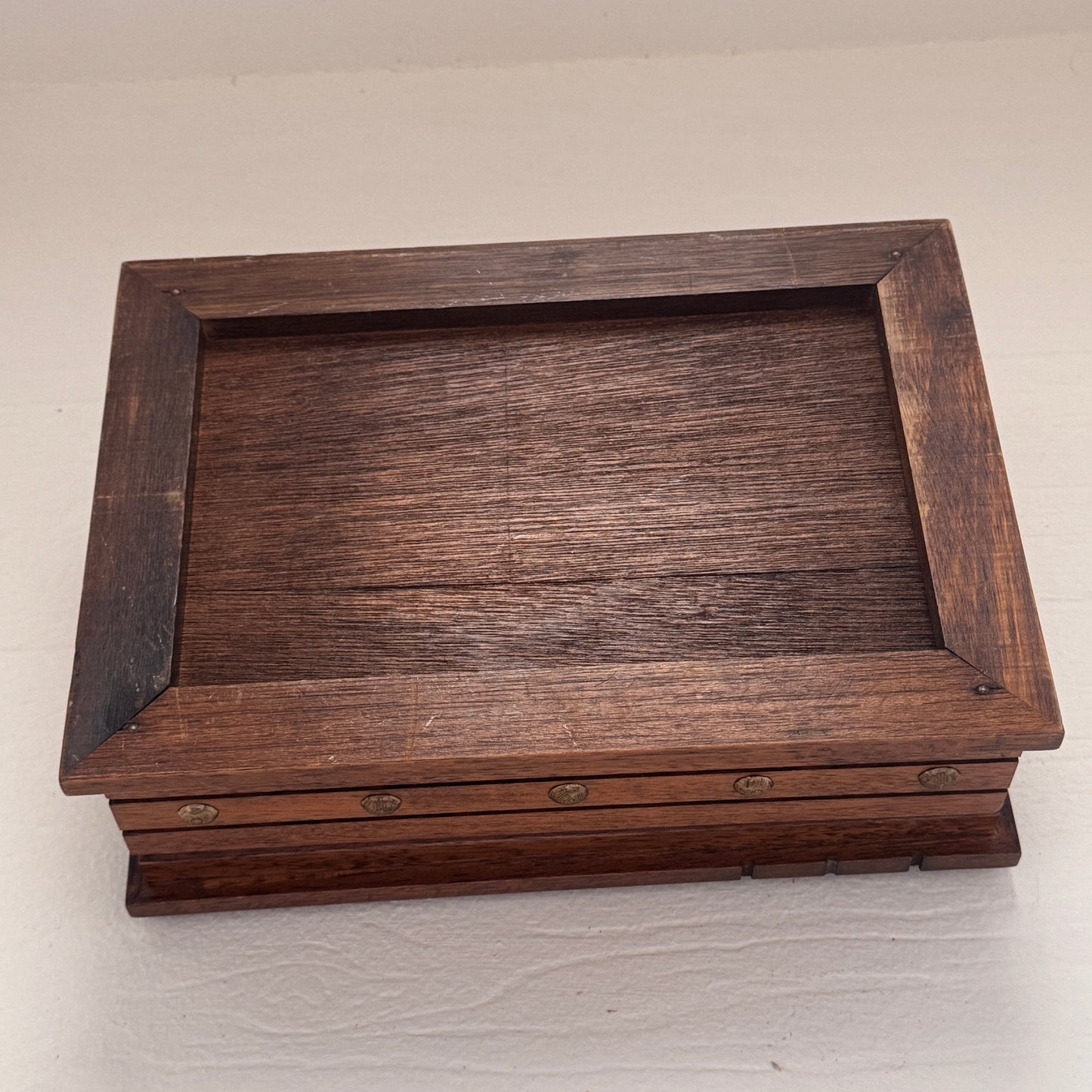 Wood Jewelry Box with Leather Inset Lid & Brass Studded Trim | Rustic Keepsake Box | Handcrafted Look | Nice Quality