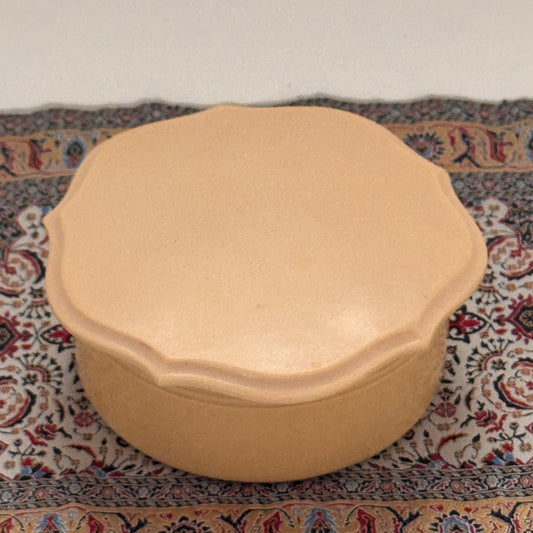 Vintage Bakelite Vanity Box with Lid | Round Jewelry & Trinket Holder | Butterscotch Tan