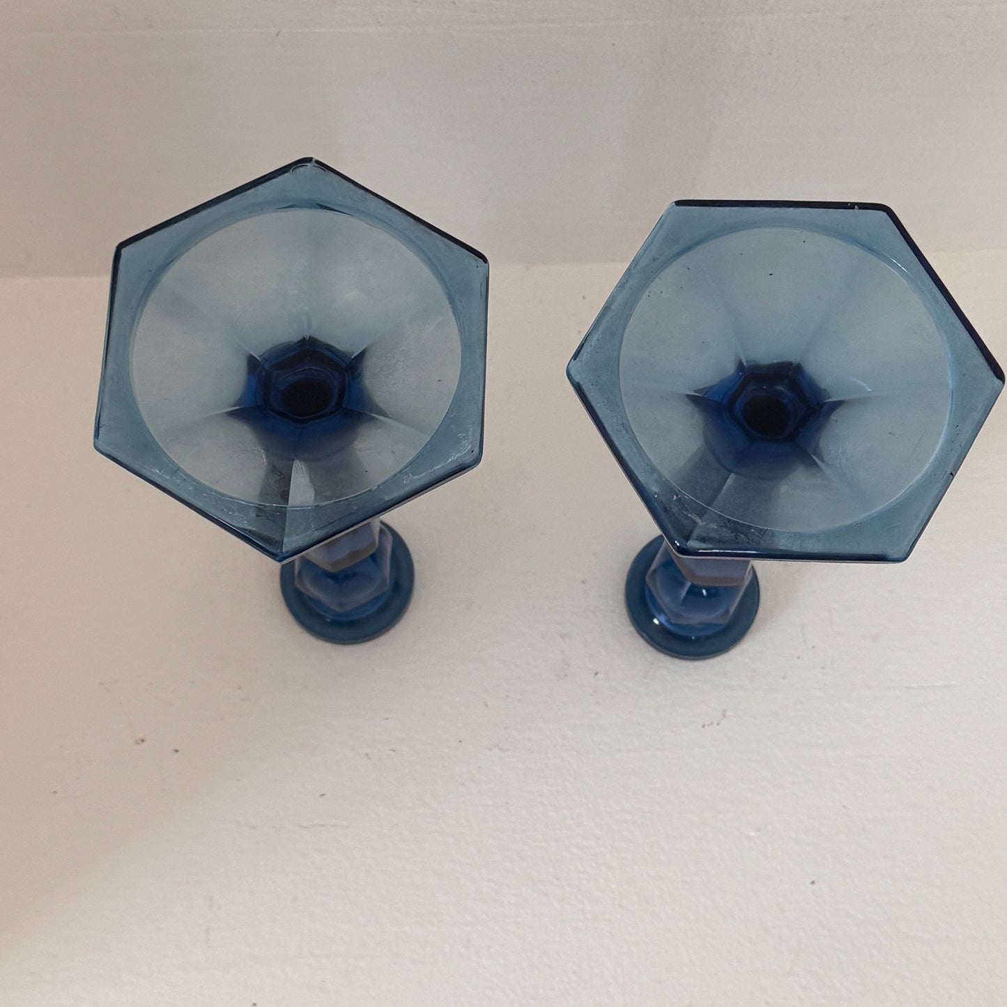 Vintage Cobalt Blue Glass Candlesticks Pair