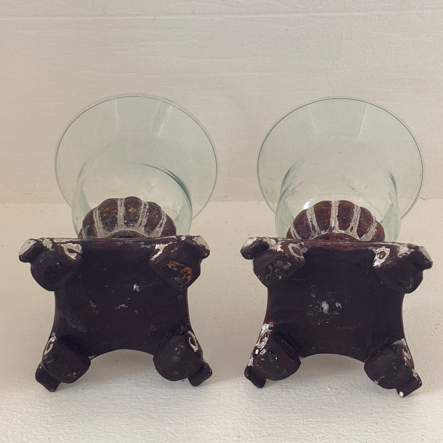 Southern Living Distressed Bell Jar Hurricane Candle Holders – Pair