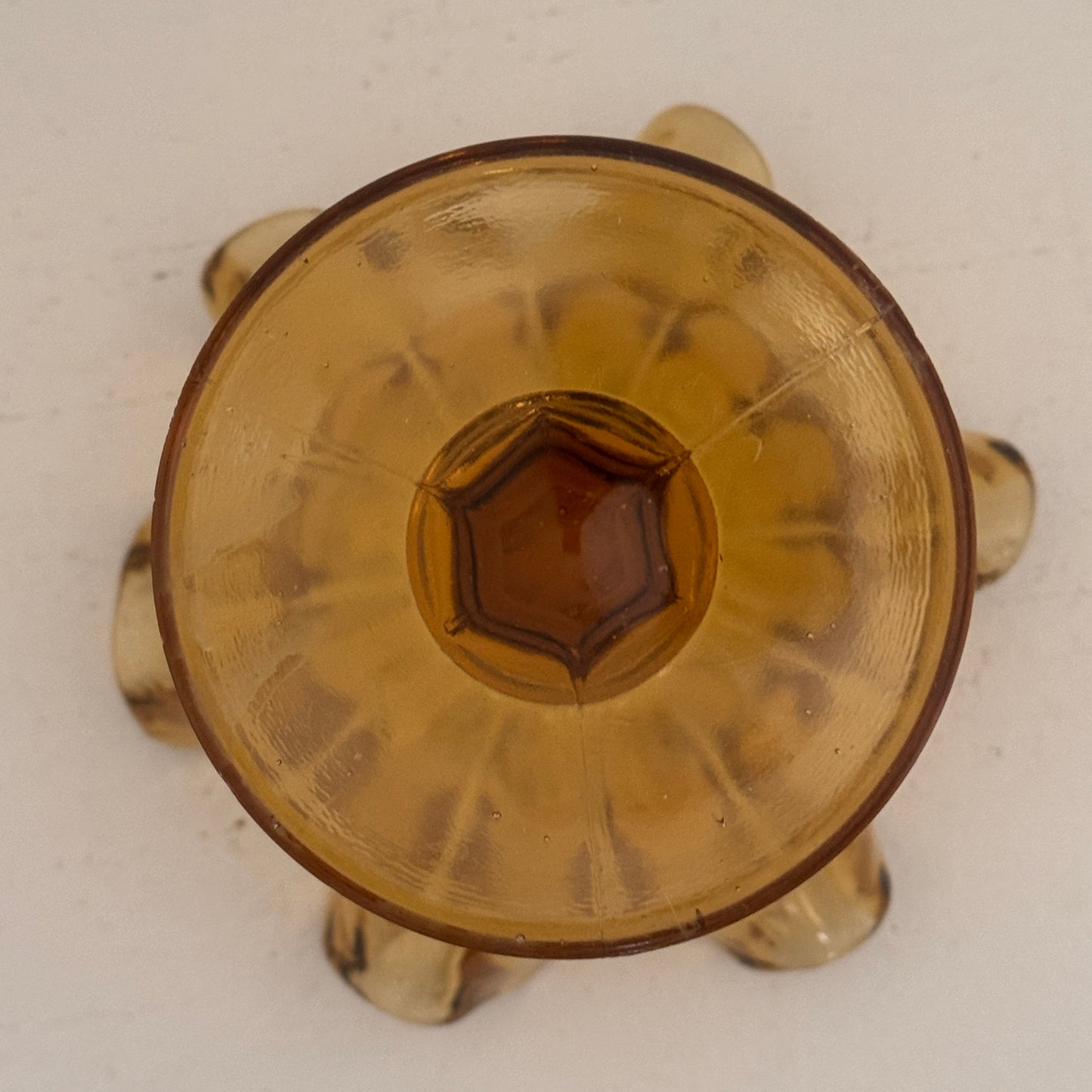 Vintage Amber Handkerchief Glass Vase | Mid Century Pedestal Vase | Scalloped Art Glass Centerpiece
