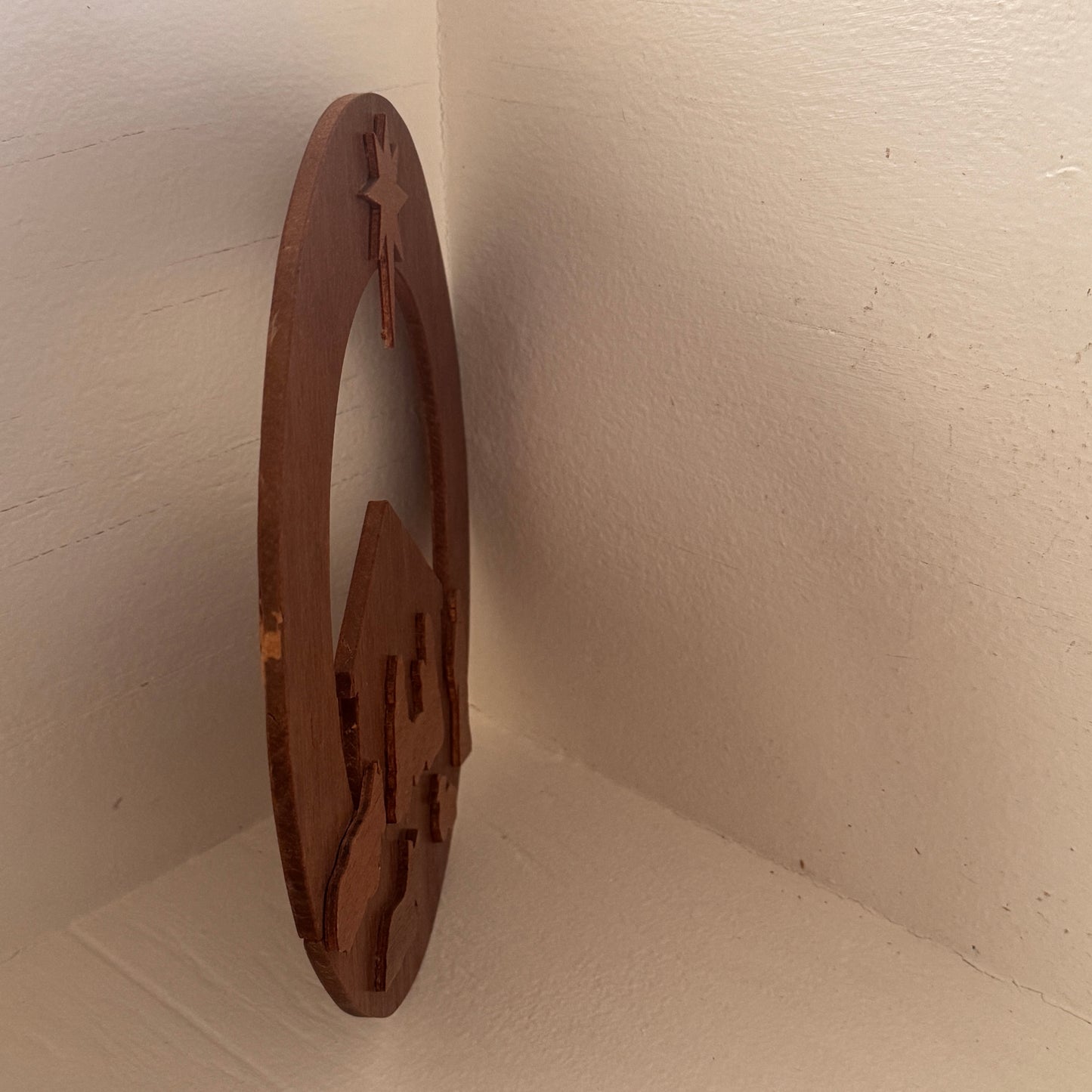 Vintage Wooden Nativity Wall Hanging | Mid Century Christmas Wall Art | Handcrafted Wood Silhouette