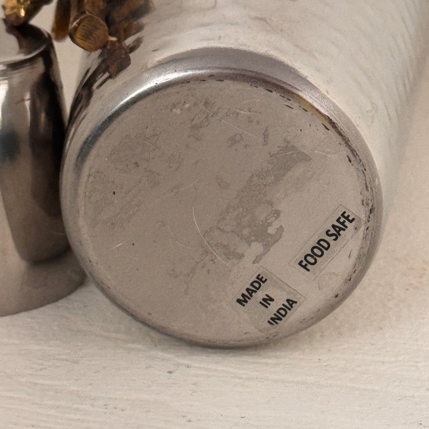 Vintage Hammered Stainless Steel Cocktail Shaker with Gold Floral Accent | Made in India