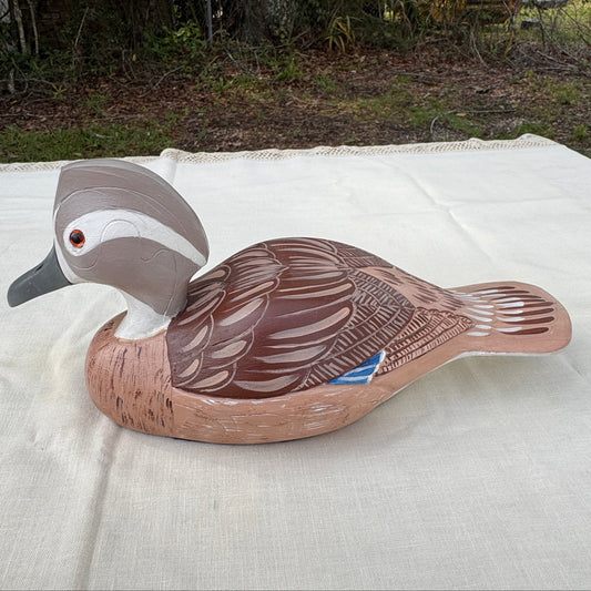 Hand Carved Wooden Duck Figurine Folk Art Coastal Decor