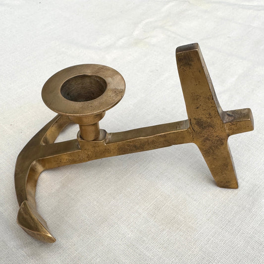 Vintage Brass Anchor Candlestick Holder Nautical Coastal Decor