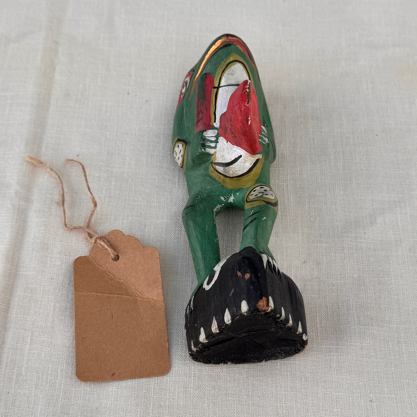 Vintage Hand-Carved Painted Wood Frog Figurine Folk Art Statue