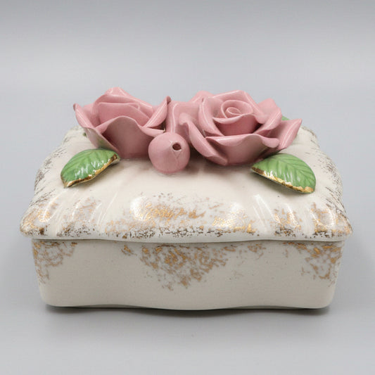 Vintage Occupied Japan Rose Porcelain Trinket Box Keepsake Dish