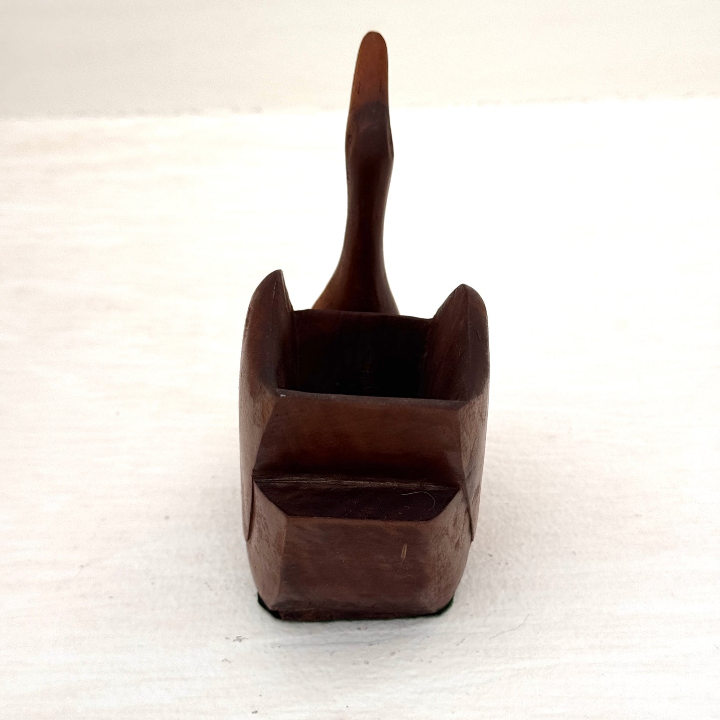 Vintage Hand Carved Wood Swan Planter Vessel Trinket Holder