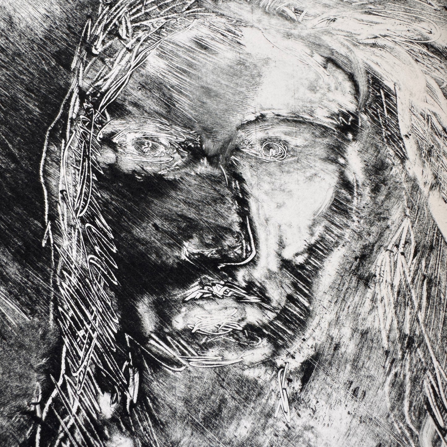 Vintage Warrior Watchman Spiritual Art Print Matted Black White Portrait