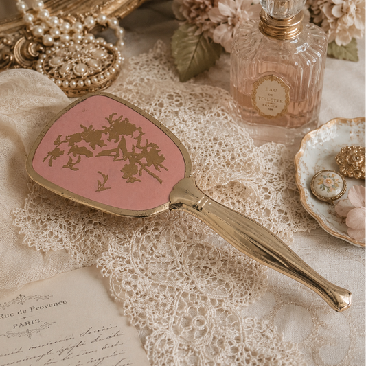 Vintage Pink Vanity Hair Brush | Gold Bird Motif | Hollywood Regency Dressing Table Decor