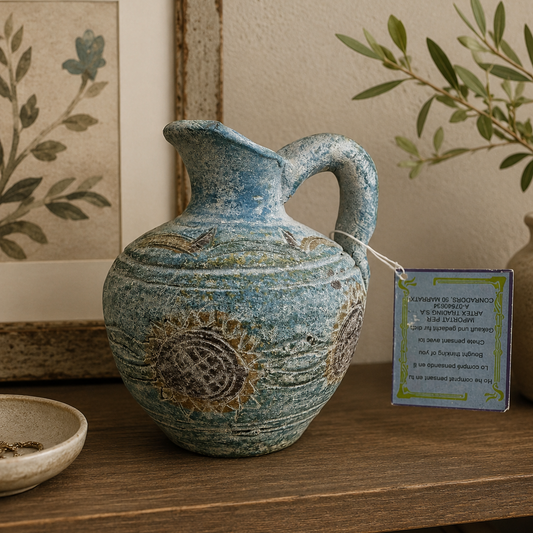 Handmade Blue Pottery Jug Vase Mediterranean Style Decor
