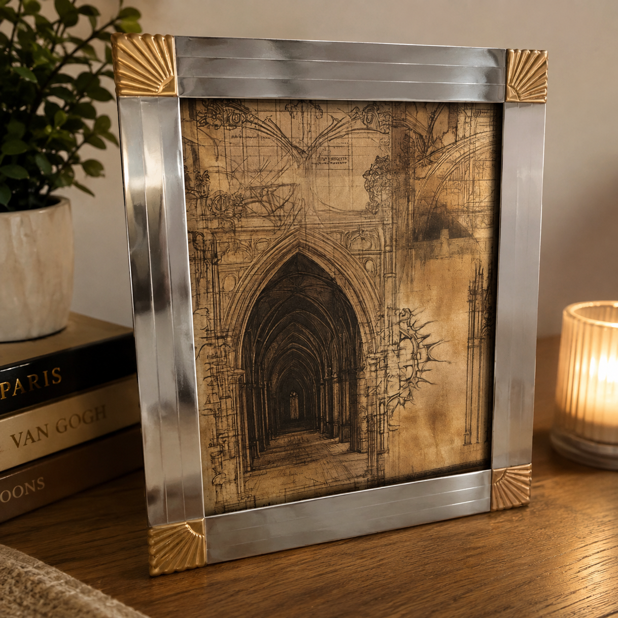 Vintage Silver & Gold Art Deco Style Picture Frame | Tabletop or Wall Display | 10” x 12”