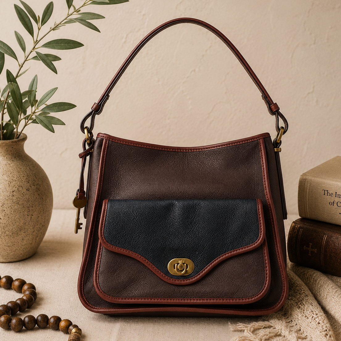 Fossil Brown Multi Tone Leather Shoulder Bag