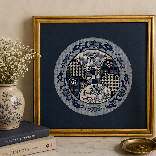 Vintage Blue Needlepoint Wall Art | Custom Framed Needlework | Cottage & Traditional Decor