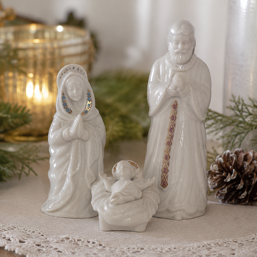 Lenox Jewels Collection Holy Family Nativity Set | Porcelain Mary, Joseph & Baby Jesus | Made in USA
