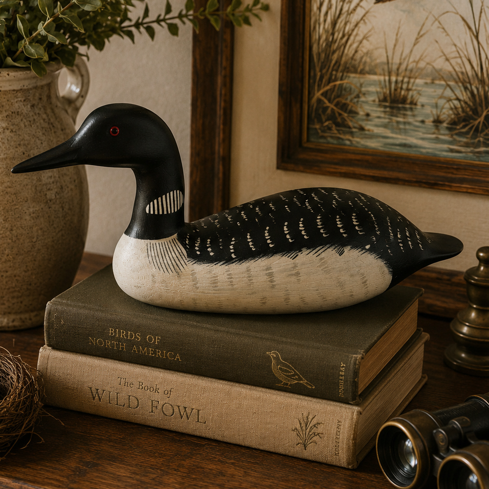 Vintage Hand Carved Common Loon Decoy by Tristram Orlando FL 1985 | Wooden Bird Sculpture