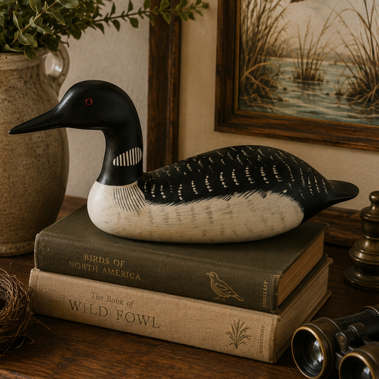 Vintage Hand Carved Common Loon Decoy by Tristram Orlando FL 1985 | Wooden Bird Sculpture