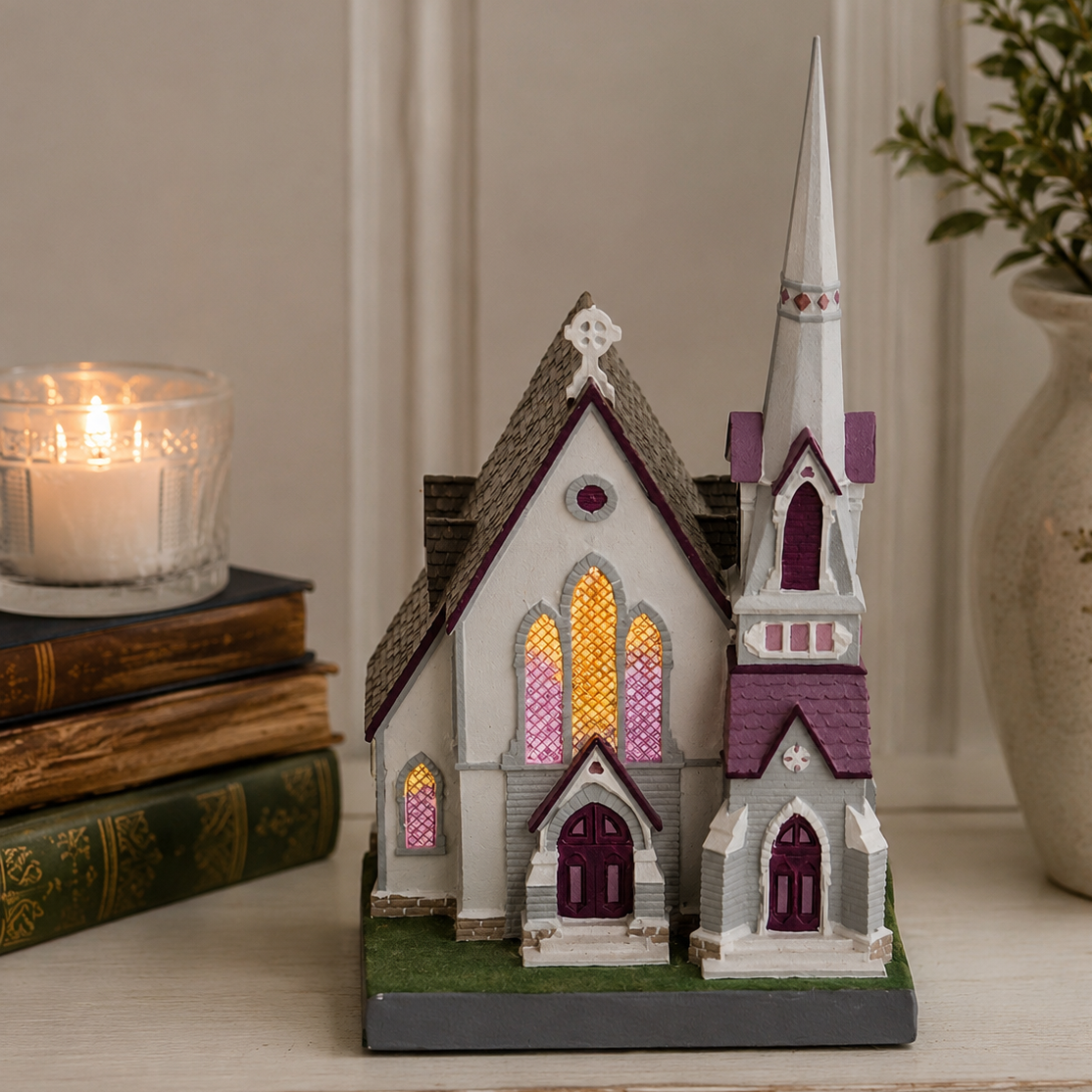 Vintage Lefton China Church Music Box – Plays “Ave Maria” – 1995 Lighted Chapel Figurine