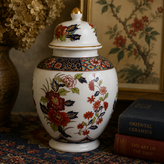 Vintage Japanese Ginger Jar with Lid | Floral Porcelain Urn