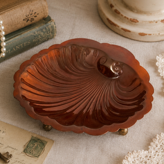 Vintage Copper Shell Trinket Dish | Scalloped Coastal Catchall Bowl | Mid Century Decorative Dish