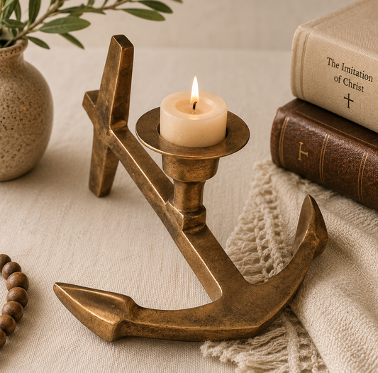 Vintage Brass Anchor Candlestick Holder Nautical Coastal Decor