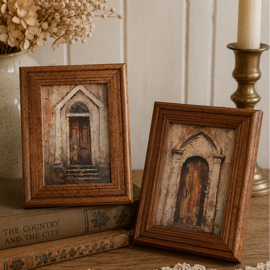 Vintage Church Door Prints in Rustic Wood Frames | Set of 2 Framed Architectural Artwork | Cottage Farmhouse Decor