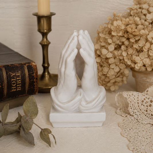 Vintage Bisque Porcelain Praying Hands Figurine | White Religious Christian Home Décor | Mid-Century Devotional Accent