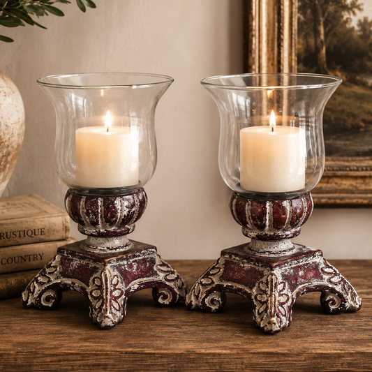 Southern Living Distressed Bell Jar Hurricane Candle Holders – Pair