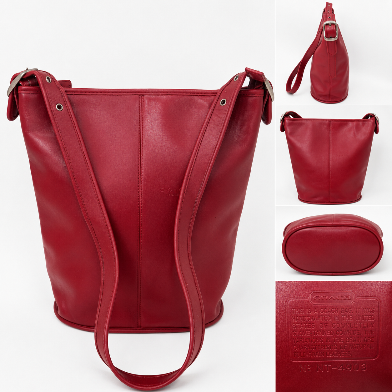 Vintage Coach Berry Leather Bucket Bag | Red Burgundy Shoulder Tote | Adjustable Strap | USA Made