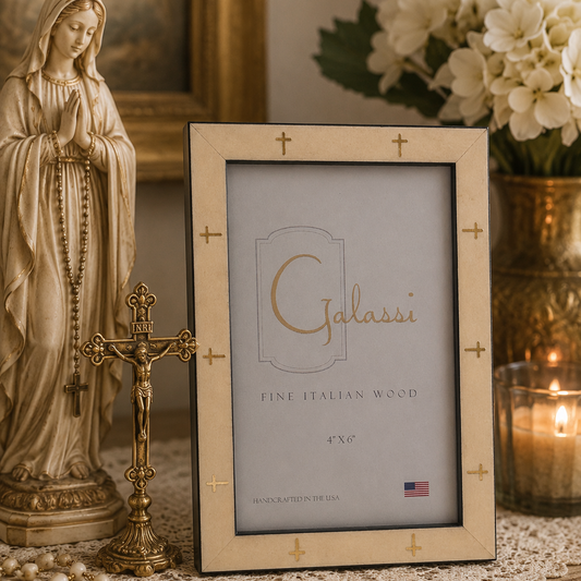 Galassi 4x6 Italian Wood Picture Frame with Brass Cross Inlay | Handcrafted USA | Tabletop or Wall