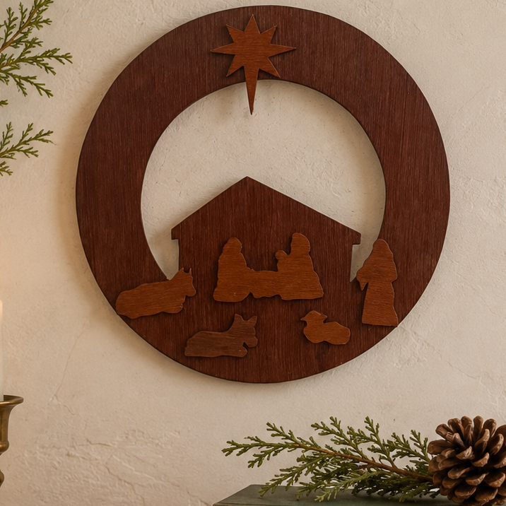 Vintage Wooden Nativity Wall Hanging | Mid Century Christmas Wall Art | Handcrafted Wood Silhouette