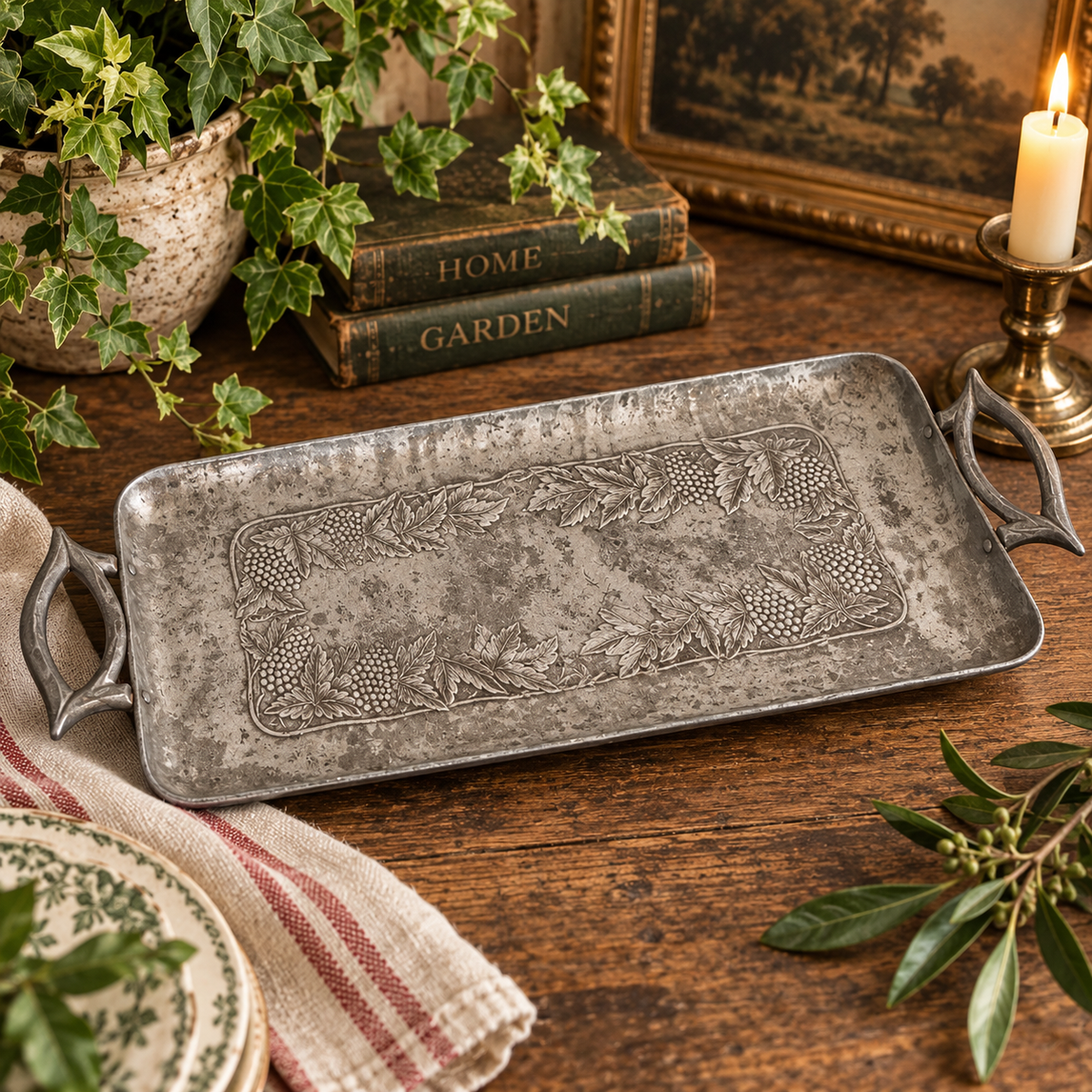 Vintage Everlast Forged Aluminum Grapevine Serving Tray – Mid-Century