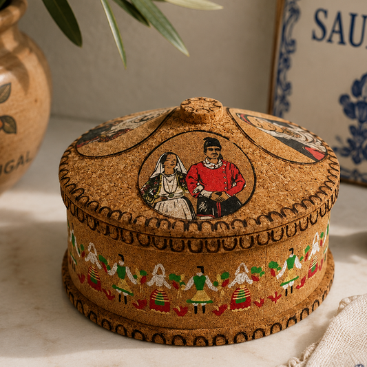 Vintage Porto Corvo Portuguese Cork Lidded Box | Folk Art Storage Container