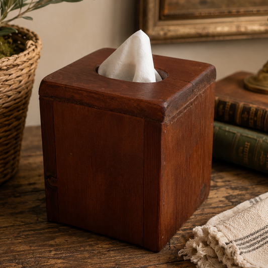 Vintage Handmade Wooden Tissue Box Cover | Primitive Rustic Farmhouse Tissue Holder | Solid Wood Bathroom Decor