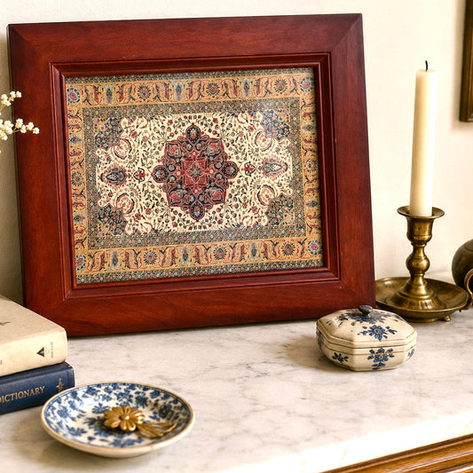 Framed Vintage Japanese Textile Art in Wood Frame | Oriental Wall Decor | Asian Home Décor | 13” x 11”