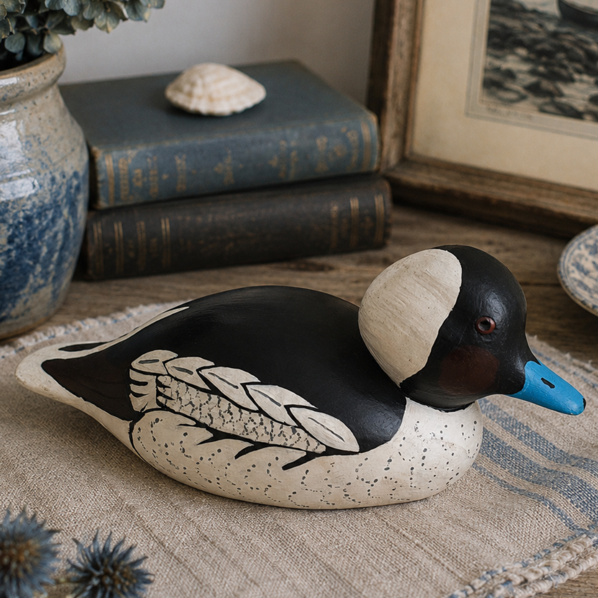 Vintage Hand Carved Bufflehead Duck Decoy – Signed Rick Kindig 1980 Folk Art Wood