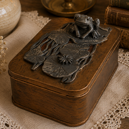 Vintage Brass & Pewter Frog Trinket Box – Lily Pad Design, Metazo Inc.