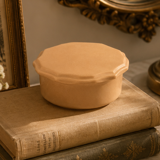 Vintage Bakelite Vanity Box with Lid | Round Jewelry & Trinket Holder | Butterscotch Tan