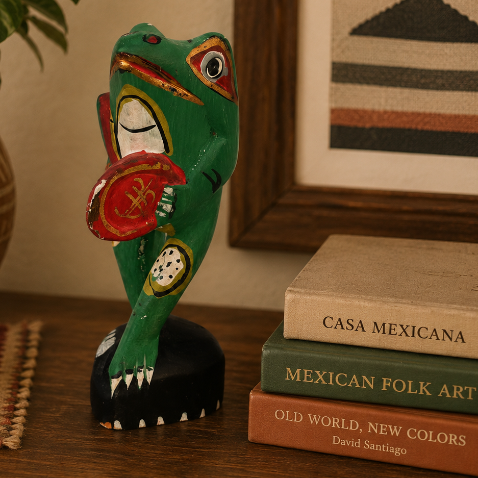 Vintage Hand-Carved Painted Wood Frog Figurine Folk Art Statue
