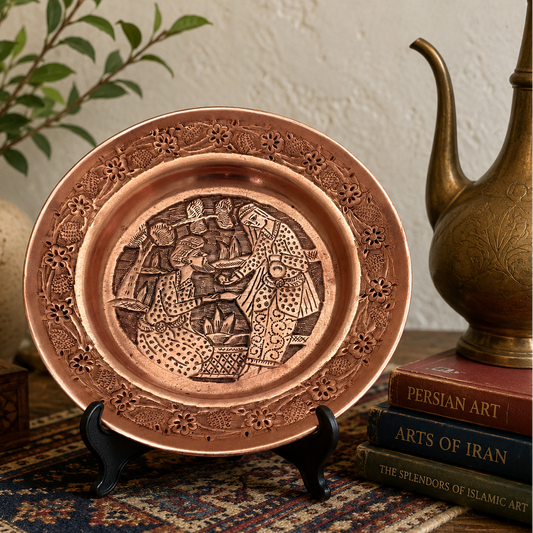 Vintage Copper Wall Plate Made in Iran Persian Figural Scene Decorative Hanging Plate 6.5”