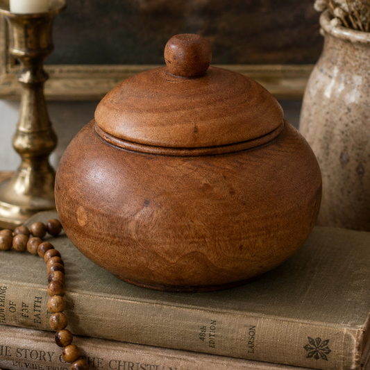 Vintage Hand Turned Wooden Lidded Trinket Box | Rustic Jewelry Box | Small Keepsake Container