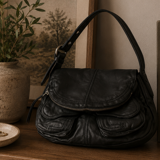 Vintage Lucky Brand Black Leather Slouchy Hobo Bag Boho Y2K