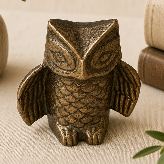 Vintage Brass Owl Figurine Mid Century Style Heavy Small Decor