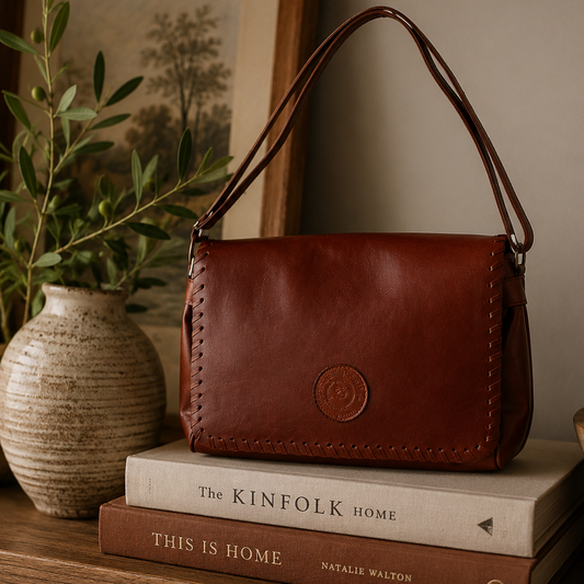 Vintage Italian Leather Crossbody Bag Luigi Borse Cognac Brown Adjustable Strap