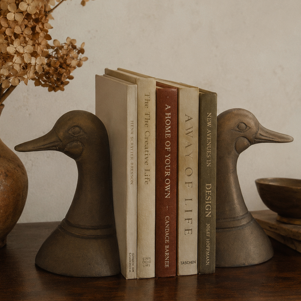 Vintage Brass Duck Head Bookends | Mid Century Modern Goose Bookends | Made in Korea | Pair