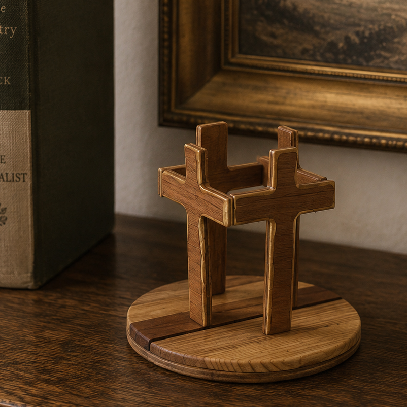 Rustic Reclaimed Wood Cross Candle Holder Handmade by Cliff Taylor Church Decor
