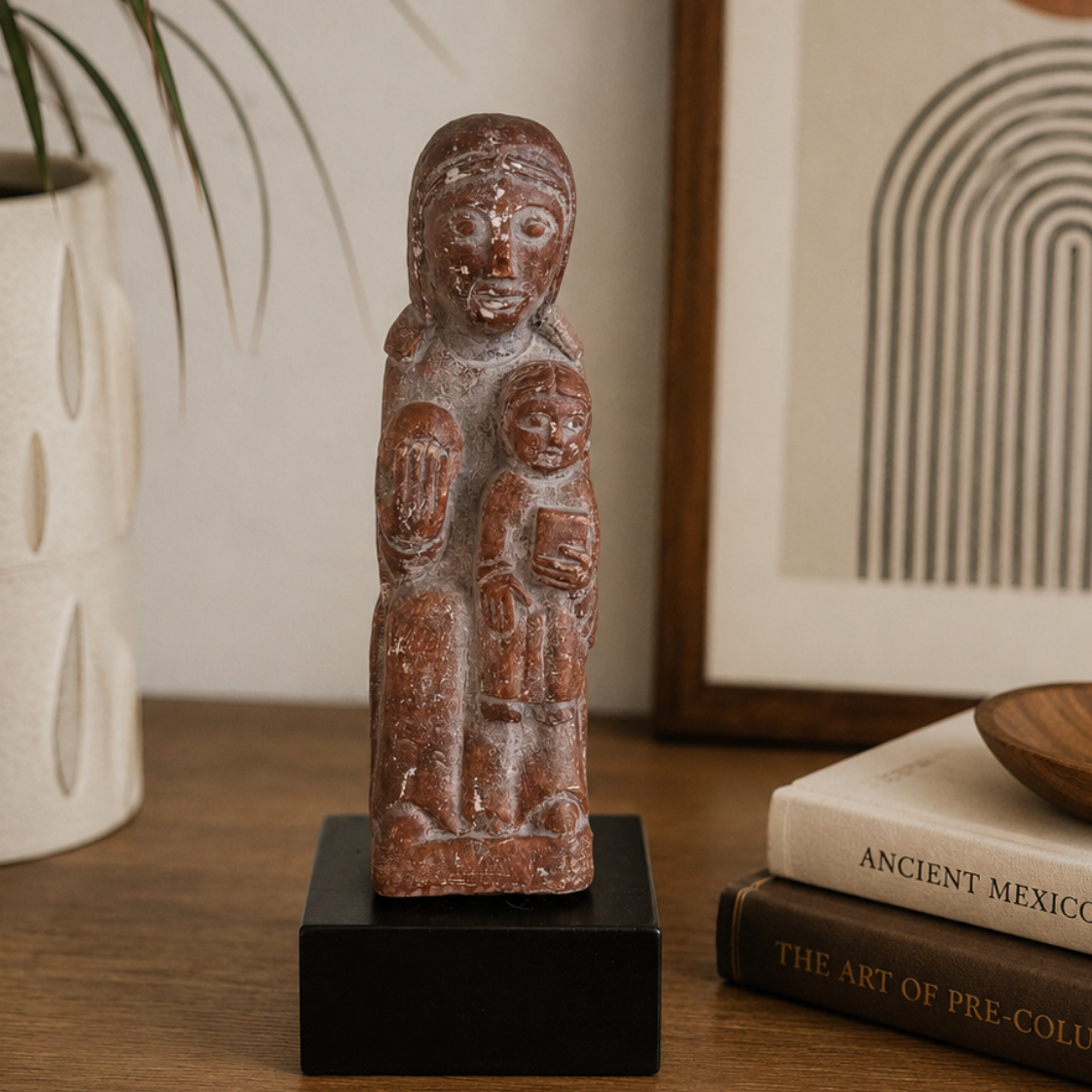 1972 Signed Austin Prod Romanesque Style Mother & Child Rustic Stone Sculpture